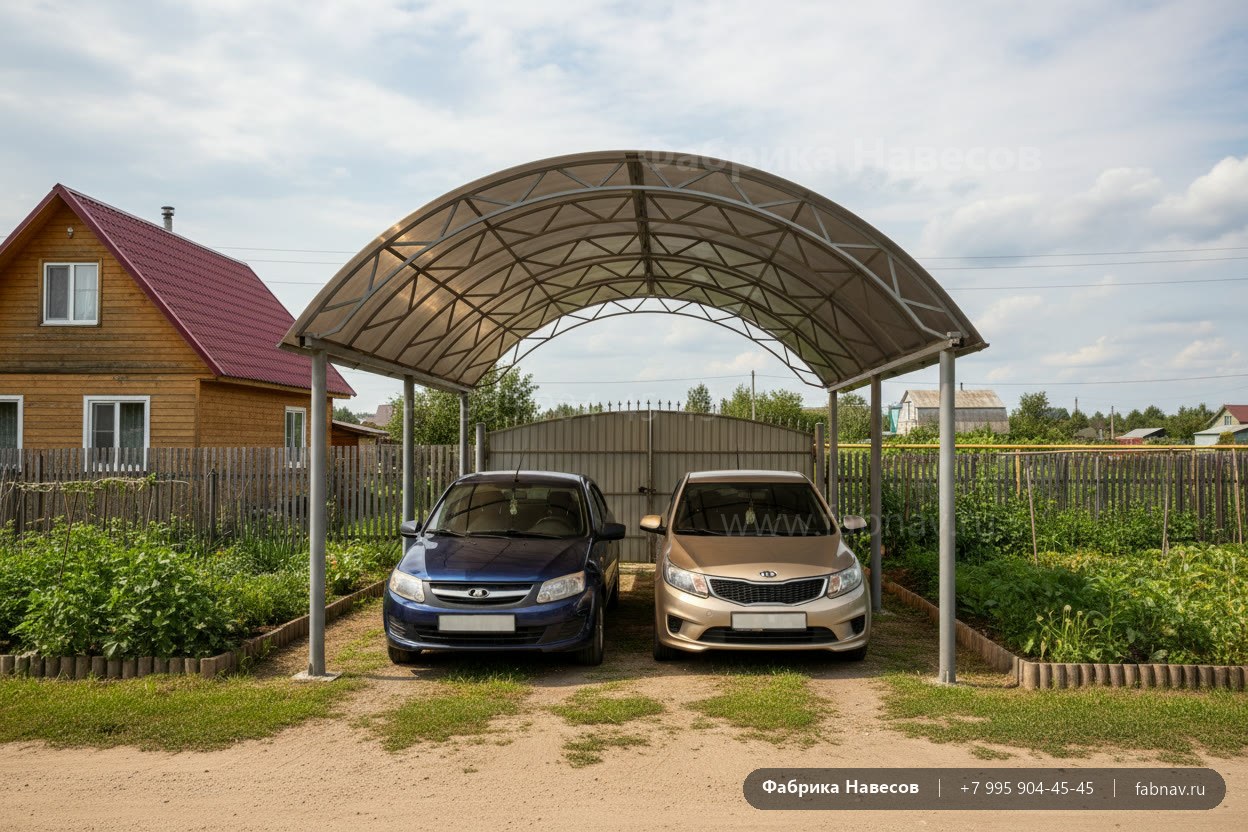 Недорогой арочный навес из поликарбоната